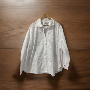 DKNY JEANS Women Plus Size‎ Long Sleeves Blouse White with Lots of Bling Size 3X